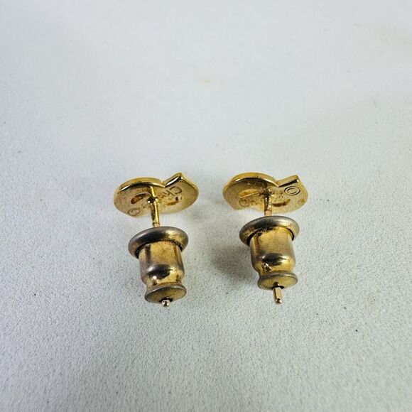Christian Dior CD Logo Gold Tone Pierced Vintage Earrings - Picture 2 of 6